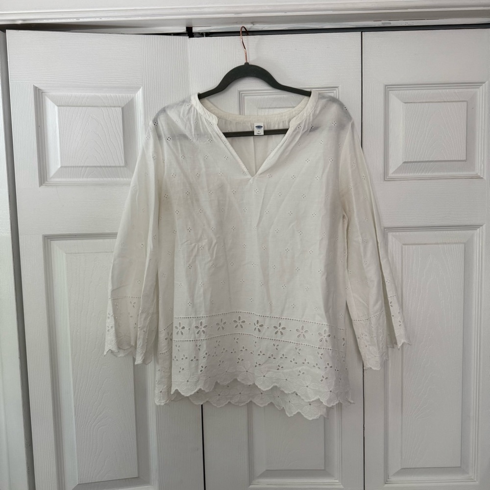Womens m Cottagecore white summer blouse with floral dainty details: fairy boho